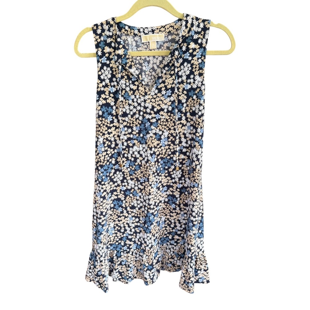 Michael Kors Blue Floral  Ruffle 
 Shift Dress (XS)
